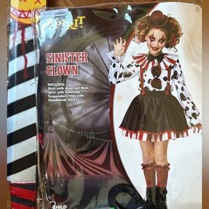 Spirit Sinister Clown Costume with Red and Black Wig and Machete